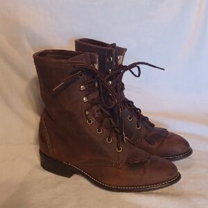 Laredo Chestnut Lace Up Roper Boots  Size 7.5